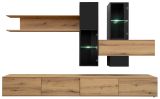 Wohnwand Area Eiche mit Schwarz 280 x 180 cm, inkl. Beleuchtung, Push-to-Open-Funktion