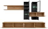 Wohnwand Area Eiche mit Schwarz 280 x 180 cm, inkl. Beleuchtung, Push-to-Open-Funktion