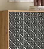 Sideboard Relief in Grau und Artisan Eiche, Kommode mit 3-D Struktur 169 x 76 cm, Vollauszug