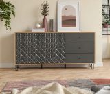 Sideboard Relief in Grau und Artisan Eiche, Kommode mit 3-D Struktur 169 x 76 cm, Vollauszug