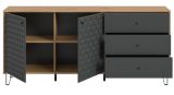 Sideboard Relief in Grau und Artisan Eiche, Kommode mit 3-D Struktur 169 x 76 cm, Vollauszug