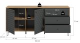 Sideboard Relief in Grau und Artisan Eiche, Kommode mit 3-D Struktur 169 x 76 cm, Vollauszug