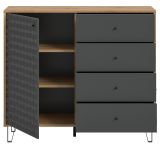 Kommode Relief in Grau und Artisan Eiche, Sideboard mit 3-D Struktur 110 x 96 cm, Vollauszug