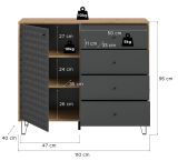 Kommode Relief in Grau und Artisan Eiche, Sideboard mit 3-D Struktur 110 x 96 cm, Vollauszug