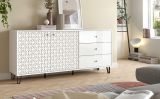 Sideboard Relief in Wei� Hochglanz, Kommode mit 3-D Struktur 169 x 76 cm, Vollauszug