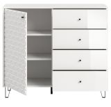 Kommode Relief in Wei� Hochglanz, Sideboard mit 3-D Struktur 110 x 96 cm, Vollauszug