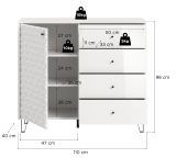 Kommode Relief in Wei� Hochglanz, Sideboard mit 3-D Struktur 110 x 96 cm, Vollauszug