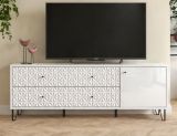 TV-Lowboard Relief in wei� Hochglanz TV Unterteil mit 3-D Struktur 164 x 56 cm