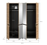 Kleiderschrank Cooper in Artisan Eiche und grau Dreht�renschrank 4-t�rig mit Spiegel 180 cm, Soft-Close