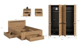 Schlafzimmer Set 4-teilig Cooper in Artisan Eiche und grau mit Kleiderschrank, Bett und 2x Nachttisch, Soft-Close