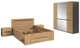 Schlafzimmer Set 4-teilig Cooper in Artisan Eiche und grau mit Kleiderschrank, Bett und 2x Nachttisch, Soft-Close
