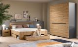 Schlafzimmer Set 4-teilig Cooper in Artisan Eiche und grau mit Kleiderschrank, Bett und 2x Nachttisch, Soft-Close