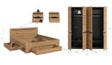 Schlafzimmer Set 4-teilig Cooper in Artisan Eiche und grau mit Kleiderschrank, Bett und 2x Nachttisch, Soft-Close