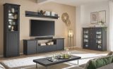 TV-Lowboard Filmore in Schwarz matt und Eiche Landhaus 205 x 62 cm, Soft-Close und Komforth�he