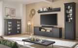 Wohnwand Filmore in Schwarz matt und Eiche Landhaus 270 x 200 cm, Soft-Close