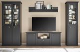 Wohnwand Filmore in Schwarz matt und Eiche Landhaus 319 x 200 cm, Soft-Close