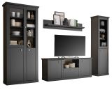 Wohnwand Filmore in Schwarz matt und Eiche Landhaus 319 x 200 cm, Soft-Close