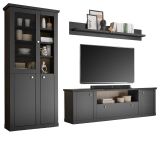 Wohnwand Filmore in Schwarz matt und Eiche Landhaus 301 x 200 cm, Soft-Close