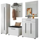 Garderobe Komplett-Set 6-teilig Design-D in Wei� Hochglanz 230 x 200 cm, Soft-Close