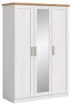 Kleiderschrank mit Spiegel Marina in wei� L�rche und Eiche Artisan Landhaus Dreht�renschrank 3-t�rig 124 x 185 cm