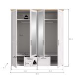 Kleiderschrank Mirano in Wei� L�rche mit Eiche, Landhaus Dreht�renschrank 4-t�rig mit Spiegel