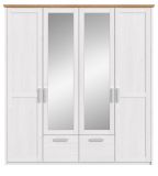 Kleiderschrank Mirano in Wei� L�rche mit Eiche, Landhaus Dreht�renschrank 4-t�rig mit Spiegel