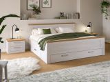 Schlafzimmer Mirano Wei� L�rche und Eiche Landhaus, Set Doppelbett inkl. 3x Bettschubkasten und 2x Nachttisch