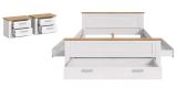 Schlafzimmer Mirano Wei� L�rche und Eiche Landhaus, Set Doppelbett inkl. 3x Bettschubkasten und 2x Nachttisch