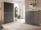 Mehrzweckschrank Assino in Grau und Eiche 105 x 175 cm, 14 Einlegeb�den und Kleiderstange