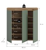 Kommode Assino in Gr�n und Eiche 105 x 111 cm, bis zu 10 F�cher