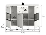 Sideboard Cover in wei� Hochglanz Vitrine 125 x 81 cm