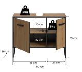 Waschbeckenunterschrank Scana in Artisan Eiche Badezimmer Unterschrank 80 cm, Soft-Close