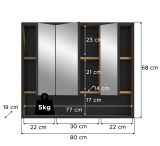 Badezimmer Spiegelschrank Scana in Artisan Eiche und schwarz Badschrank 3-t�rig 80 cm, Soft-Close