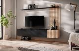 Wohnwand Madina Schwarz matt und Eiche,  Schrankwand h�ngend 180 cm mit Push-to-Open