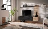 Wohnwand Madina Schwarz matt und Eiche,  Schrankwand h�ngend 180 cm mit Push-to-Open