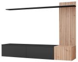 Wohnwand Madina Schwarz matt und Eiche,  Schrankwand h�ngend 180 cm mit Push-to-Open