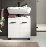 Waschbeckenunterschrank Talerno in wei� Hochglanz, Badschrank 60 x 58 cm auf Rollen