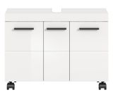 Waschbeckenunterschrank Talerno in Wei� Hochglanz, Badschrank 3-t�rig 80 x 58 cm auf Rollen