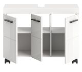 Waschbeckenunterschrank Talerno in Wei� Hochglanz, Badschrank 3-t�rig 80 x 58 cm auf Rollen
