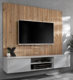 TV-Lowboard Set iLike in hellem Grau und Artisan Eiche 160 cm, Flat-TV Unterschrank mit Akustikpaneel