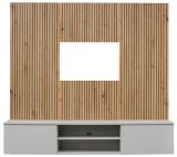 TV-Lowboard Set iLike in hellem Grau und Artisan Eiche 160 cm, Flat-TV Unterschrank mit Akustikpaneel
