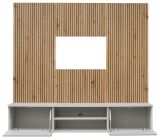 TV-Lowboard Set iLike in hellem Grau und Artisan Eiche 160 cm, Flat-TV Unterschrank mit Akustikpaneel