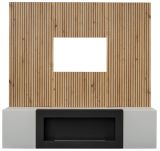 TV-Lowboard Set iLike in hellem Grau mit schwarz und Eiche Artisan, Set mit Akustikpaneel und Ethanol Kamin