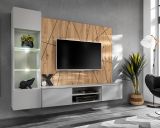Wohnwand iLike in hellem Grau und Eiche Artisan Breite 200 cm, mit Beleuchtung, Push-To-Open und Soft-Close