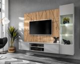 Wohnwand iLike in hellem Grau und Eiche Artisan Breite 200 cm, mit Beleuchtung, Push-To-Open und Soft-Close