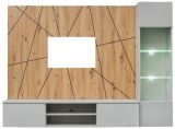 Wohnwand iLike in hellem Grau und Eiche Artisan Breite 200 cm, mit Beleuchtung, Push-To-Open und Soft-Close