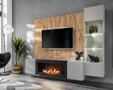 Wohnwand iLike in hellgrau, schwarz und Artisan Eiche TV Unterteil mit Bio Ethanol Kamin 200 cm inklusive LED
