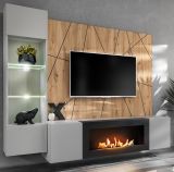 Wohnwand iLike in hellgrau, schwarz und Artisan Eiche TV Unterteil mit Bio Ethanol Kamin 200 cm inklusive LED