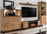 TV-Lowboard Heritage in Wotan Eiche und schwarz TV-M�bel mit Ethanol Kamin, 150 x 47 cm