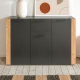 Sideboard Kampen in Grau Anthrazit mit Artisan Eiche, 3-t�rig 126 x 85 cm
